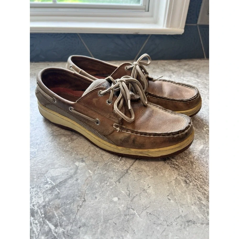 Sperry Top-Sider Men's Boat Shoes Brown Leather Lace-Up Size 10M Comfort